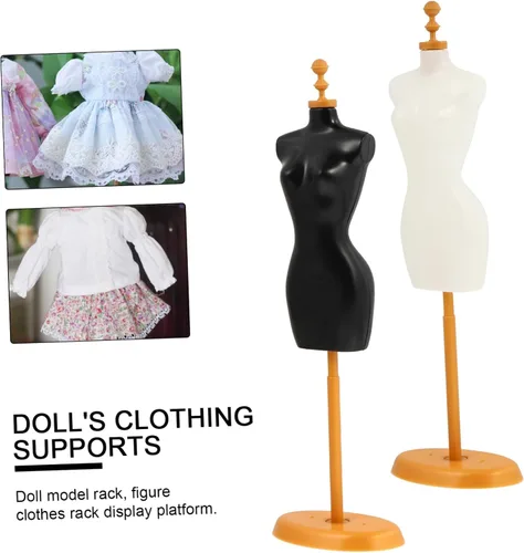 Vista 3 de Torso de maniquí femenino, 4 piezas de mini vestido de muñeca con soporte de base para costura, vestido de vestir, exhibición de joyas, negro