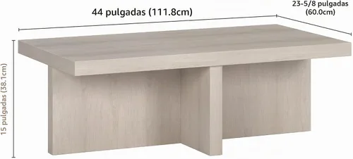 Vista 3 de Henn&Hart - Mesa de centro escandinava de 44 pulgadas, color blanco haya El estilo de pedestal atemporal se combina con una superficie generosa