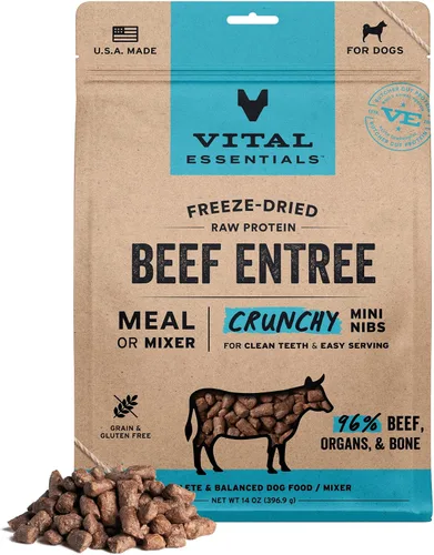 Vista 13 de Vital Essentials Alimento liofilizado para perros, mini puntas de ternera, bolsa de 5.5 onzas Crunchy, Complete Meal or Topper, Made With 96%