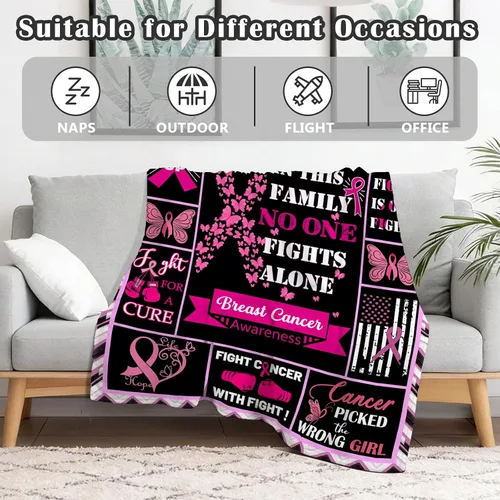 Vista 5 de Manta de cáncer de mama para mujer, regalos para sobrevivientes de cáncer de mama para mujeres, regalos inspiradores para mujer, manta de regalo
