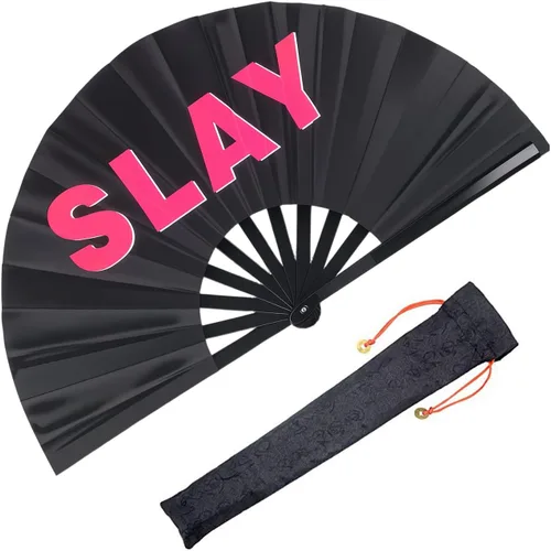 Vista 8 de Ventilador de mano plegable grande para hombres y mujeres, ventilador de estallido rave para baile de línea, ventilador de mano chino de Kung Fu Tai