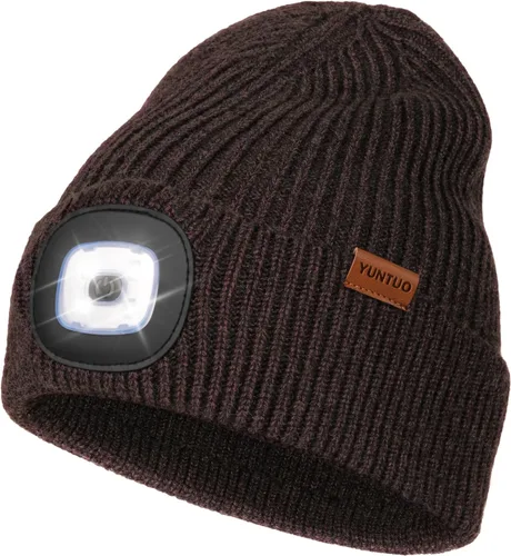 Vista 26 de Gorro LED con la luz, unisex, linterna frontal recargable por USB, gorro de punto de invierno, regalos para hombres, papá, esposo, él Azul Oscuro