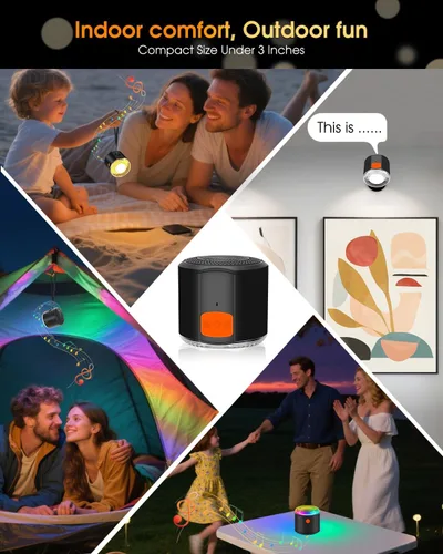 Vista 2 de Pequeños altavoces portátiles Bluetooth inalámbricos con luces, aplique de pared recargable magnético, mini altavoz Bluetooth, 2 en 1 Little Music
