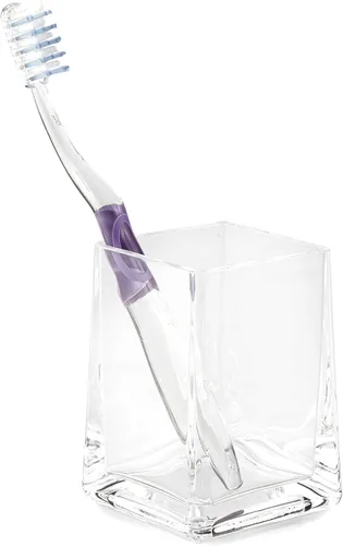 Vista 3 de Huang Acrylic Dispensador de jabón cuadrado cónico y soporte para cepillo de dientes/vaso de baño Set