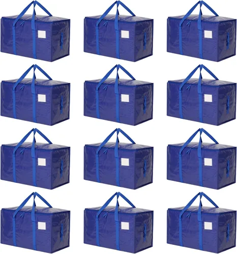 Vista 26 de Bolsas de mudanza resistentes extra grandes, cajas de mudanza, suministros de mudanza esenciales, contenedores de almacenamiento azules con tapas