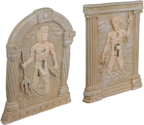 Vista 2 de Paquete Combo de BELLA HAUS DESIGN - Cubiertas para interruptores de luz esculpidas en 3D de Zeus y Poseidón - Placas de interruptor de palanca