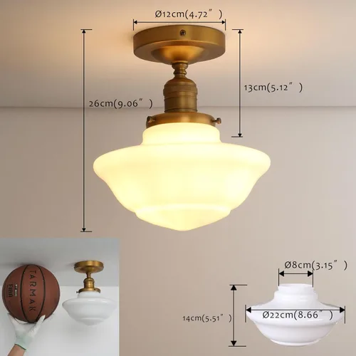 Vista 5 de Pathson Vintage Flush Mounted Ceiling Lighting with Milk White Glass Shade, Mid-Century Style Ceiling Light Fixture for Hallway Foyer Loft Living