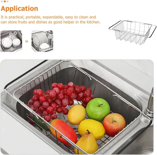 Vista 7 de Expandable Stainless Steel Sink Drying Rack Over Sink Dish Drainer Small Size Rust-Resistant Dish Rack for Kitchen Counter Organization