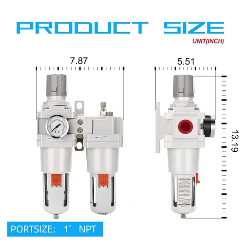 Vista 3 de NANPU 1" NPT Filtro de aire comprimido, regulador y lubricador (FRL) Combo - Separador de trampa de agua/aceite - Calibrador (0-150 psi), elemento