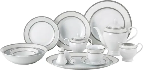 Vista 8 de Lorren Home Trends Juego de vajilla de porcelana de 57 piezas, Iris, servicio para 8