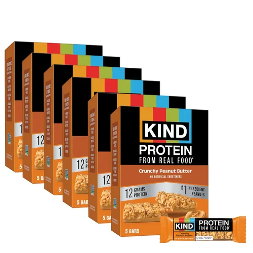 Vista 6 de KIND Barras de proteínas, mantequilla de maní crujiente, aperitivos saludables, sin gluten, 0.47 onzas de proteína, 12