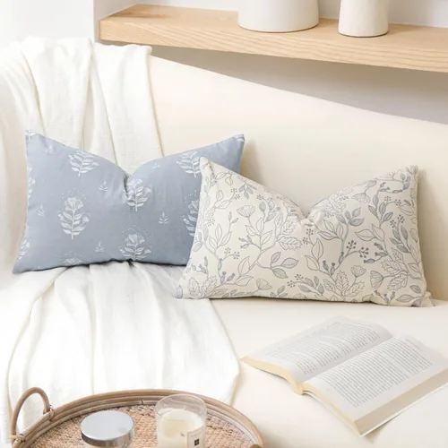Vista 11 de SageSelvas Fundas de almohada decorativas florales de 18 x 18 pulgadas, juego de 2, fundas de almohada de estilo rústico costero azul para sofá