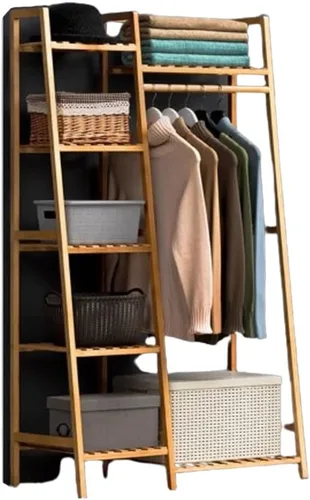 Vista 15 de Freestanding Clothes Hanging Rack with Hooks,Bamboo Garment Rack with Shoe Shelf,Heavy Duty Bamboo Garment Rack,Heavy Duty Bamboo Clothes Rail