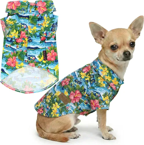 Vista 61 de Parisian Pet Camisa para perro de Amazonia - Ropa de algodón para perros pequeños - Elegante traje tropical para perros - Ropa ligera y suave
