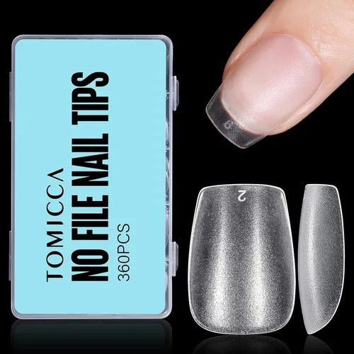 Vista 25 de TOMICCA Puntas de uñas extra cortas en forma de ataúd, 240 piezas de uñas postizas acrílicas de cobertura completa para manicura con extensión, 15