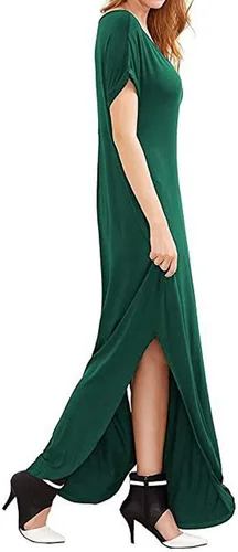 Vista 2 de Match Vestido largo de manga larga con cuello en V para mujer con bolsillos irregulares #152