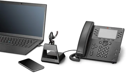 Vista 2 de Plantronics - Voyager 5200 Office con base unidireccional (Poly) - Auriculares Bluetooth de una sola oreja (monoaural) - Cancelación de ruido