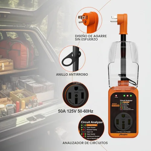 Vista 5 de Marsflex Protector de sobretensiones para RV, analizador de circuito de 15 amperios a 50 amperios, protección contra sobretensiones de 8000 julios