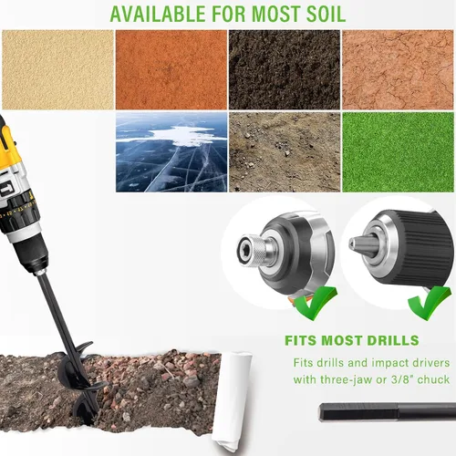 Vista 7 de Broca de taladro para plantar – 1.6 x 9 pulgadas y 1.6 x 16 pulgadas para jardín con agujero en espiral para plantar bulbos, flores, plantación