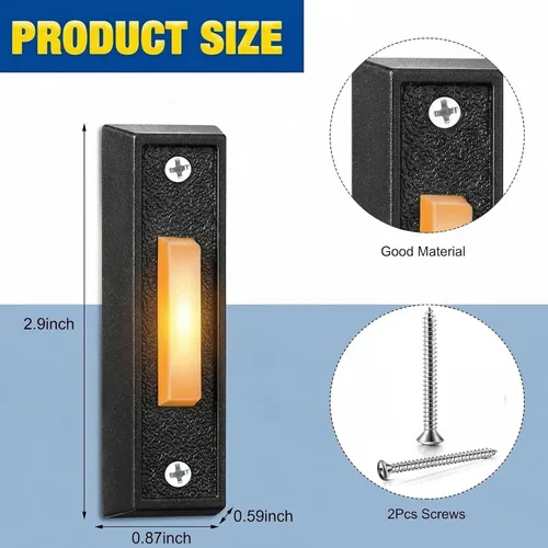 Vista 2 de Saillong - Botón de timbre iluminado, color negro, luz cálida Rango de voltaje de 8 V-24 V, timbre iluminado con cable, reemplazo de botón