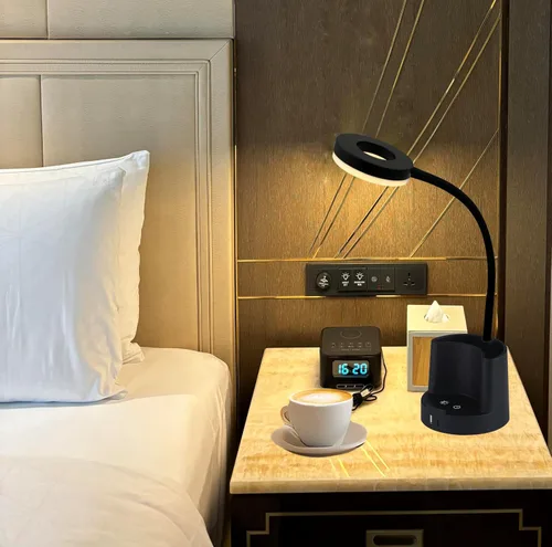Vista 5 de HomeFocus Lámpara de escritorio, lámpara de escritorio LED RGB, lámpara de mesa, luz de lectura y luz nocturna para oficina en casa, negro