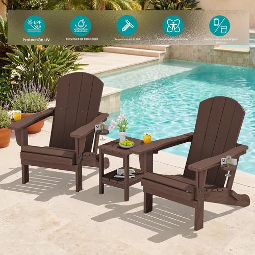 Vista 2 de SERWALL Silla Adirondack con portavasos, sillas Adirondack compuestas de polietileno de alta densidad para exteriores, para todo tipo de clima Café