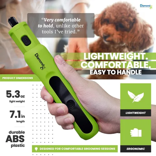 Vista 4 de Diamondg Amoladora de uñas micro inalámbrica para perros con sonido silencioso y punta LED para perros grandes y pequeños, 4 horas de Micro - Verde