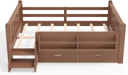 Vista 9 de Cama Montessori de tamaño matrimonial con estantería, cajones de Natural