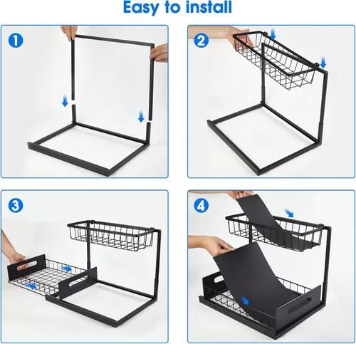 Vista 6 de Organizador para debajo del fregadero, estante de almacenamiento extraíble de 2 niveles, organizador de metal resistente al óxido para cocina, baño