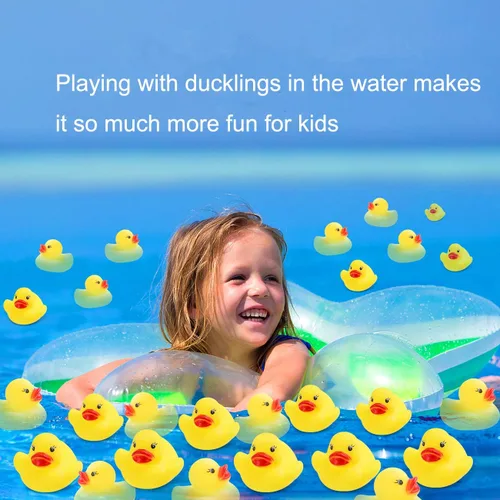 Vista 10 de Juguetes de baño de patos de goma, 50 piezas de mini patos a granel para niños, decoración de baby shower, regalos de fiesta de cumpleaños, regalo