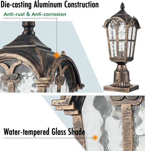 Vista 2 de YUBOLE Luz de poste para exteriores, farol de poste exterior, lámpara de poste de aluminio fundido impermeable con pantalla de vidrio templado