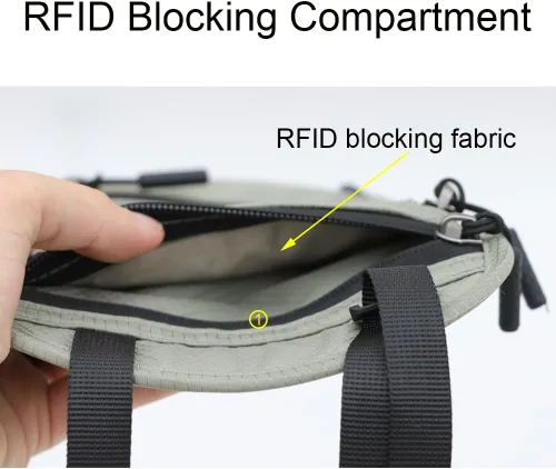 Vista 6 de Bolsa de viaje con bloqueo RFID para hombres, organizador de documentos, soporte para pasaporte para cuello, cartera delgada y con cordón, Azul