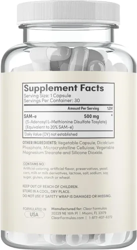 Vista 8 de Clear Formulas Bioactive SAM-e 500 mg - Suplemento SAM-e de alta resistencia con forma S, S biológicamente activa para el hígado y el estado