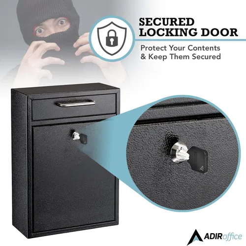 Vista 4 de AdirOffice contenedor con traba - Buzón de correo montado en pared., negro, 631-04-BLK