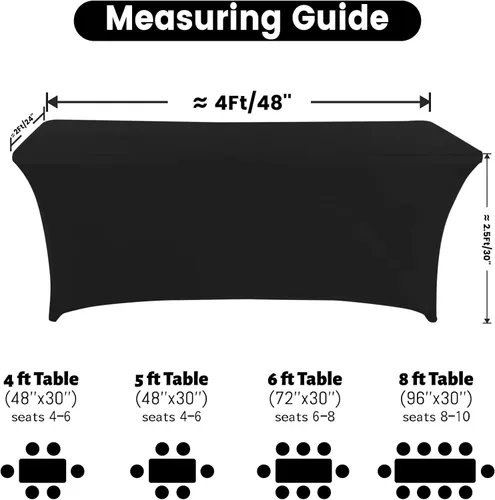 Vista 5 de Funda de mesa de poliéster ajustada de 4 pies con spandex, cubierta de mesa elástica, protector de mesa con parte trasera abierta - Negro