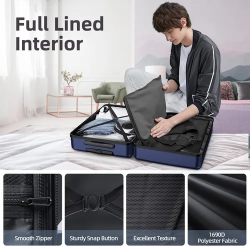 Vista 7 de BEOW Equipaje Sets Expandible Maletas Ligeras con Ruedas PC+ABS Durable Viaje Equipaje TSA Lock, Azul profundo