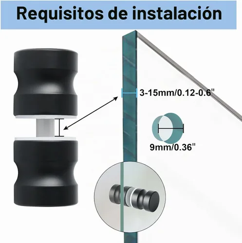 Vista 2 de Alise - Manija de puerta de cristal para ducha, perilla de puerta corrediza de ducha, negro mate Solid SUS304 Stainless Steel Double Sided Pull