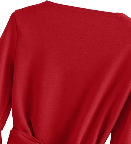 Vista 3 de SweatyRocks Blusa corta de manga larga con cuello en V para mujer, con nudo y vendaje