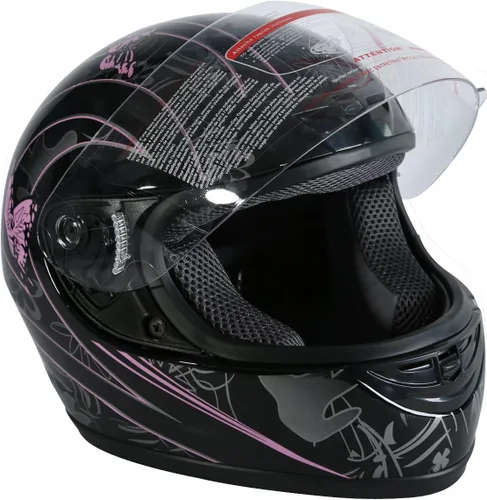 Vista 4 de TCT-MOTORPARTS - Casco de motocicleta con tapa abatible, de cara completa, certificado por el DOT, diseño de mariposa rosa y negro, casco deportivo