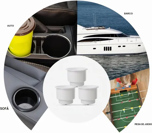 Vista 9 de Amarine Made Soporte empotrado para latas y bebidas de plástico con drenaje para barco, coche y marina, 3 piezas, color blanco