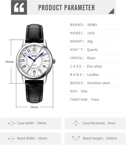 Vista 6 de SKMEI Lady Watches for Women Waterproof Leather Band Easy Reader Dress Diamond Analog Quartz Small Face Business Light Wrist Watch Girls Gifts