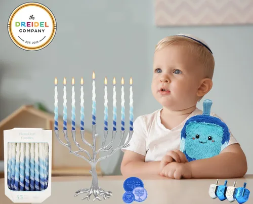 Vista 2 de Velas de menorá de Hanukkah trenzadas de lujo azul y blanco para las 8 noches de Janucá (paquete de 10)