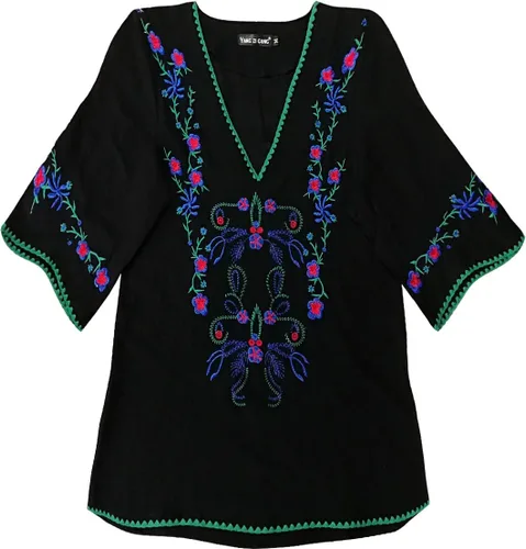 Vista 7 de YZXDORWJ Blusas estilo túnica mexicanas con bordado bohemio de verano para mujer