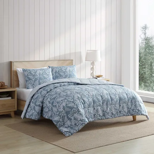 Vista 3 de Eddie Bauer - Juego de edredón individual, ropa de cama reversible suave con funda a juego, juego de ropa de cama lujosa inspirada en flores Helecho
