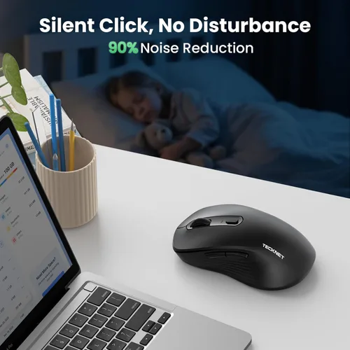 Vista 6 de TECKNET Ratón Bluetooth recargable, [USB y BT5.0/BT3.0] Ratón inalámbrico Negro