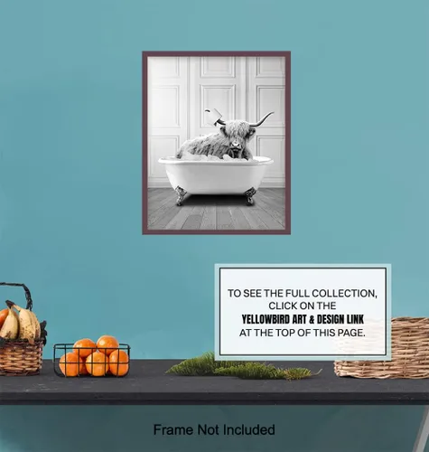 Vista 7 de Arte y decoración de pared de baño, decoración de baño de vaca de las tierras altas, fotos de baño de granja, bonitos accesorios de baño, letrero