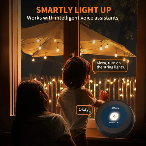 Vista 9 de Cadena de luces para exteriores – Cadena de luces al aire libre, impermeable, de 100 pies, luces LED de color blanco cálido regulables, control