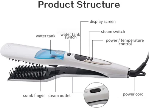 Vista 2 de Generic Cepillo de peine alisador de pelo, plancha de cerámica profesional para cabello lacio al vapor, temperatura ajustable