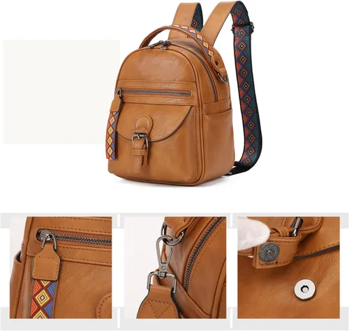 Vista 3 de KL928 Mochila pequeña para mujer, mochila de hombro a la moda, marrón (YELLOWISH BROWN), Mochilas Daypack
