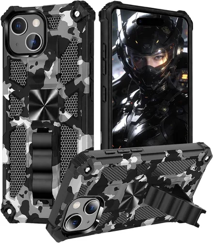 Vista 12 de CCSmall Funda de camuflaje para Apple iPhone 14 para hombres, protección resistente a prueba de golpes con función atril para iPhone 14 MC verde
